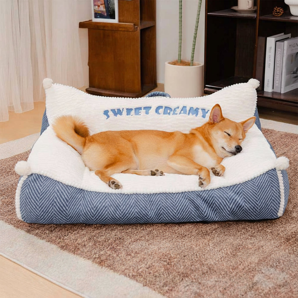 Pet's Plush Washable Dog Sofa Bed | Cozy Creamy Bolster Design 0