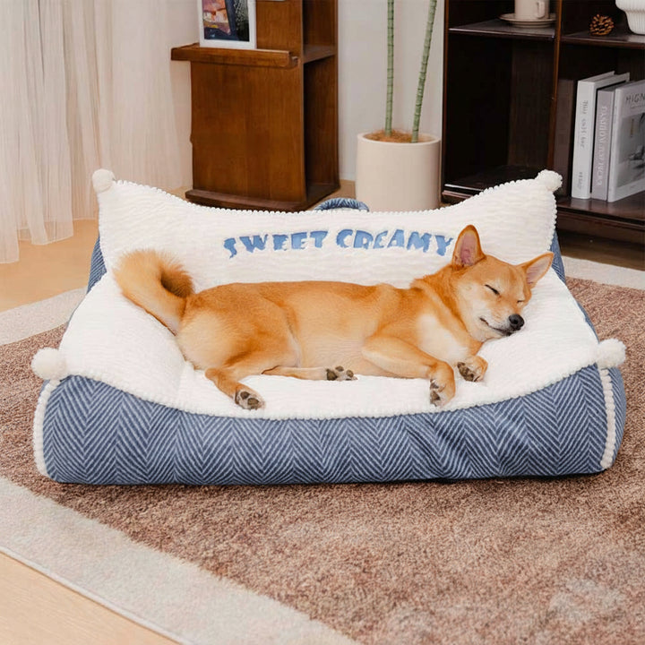 Pet's Plush Washable Dog Sofa Bed | Cozy Creamy Bolster Design 0