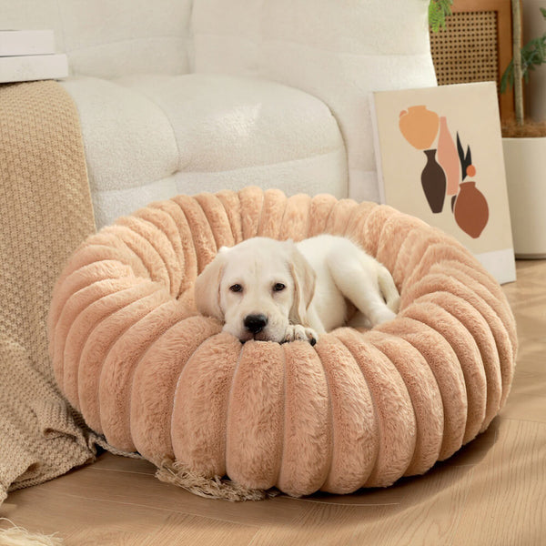 Pet's Ultra-Soft Plush Round Donut Bed | Cozy Supportive Sleeping Space 0