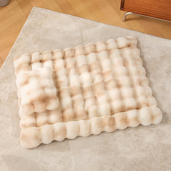 Pet's Ultra Soft Faux Rabbit Fur Mat | Cozy Wave Pattern Dog and Cat Bed Cover 0