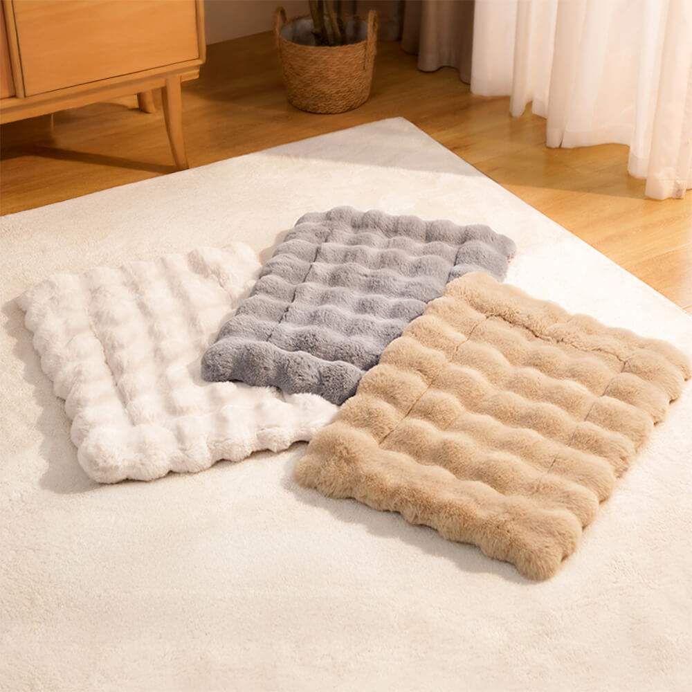 Pet's Ultra Soft Faux Rabbit Fur Mat | Cozy Wave Pattern Dog and Cat Bed Cover 7