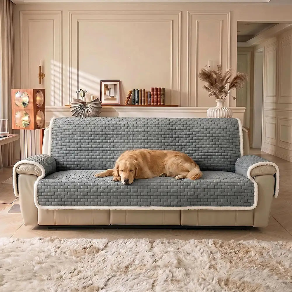 One-Piece Plush Scratch-Resistant Large Deluxe Couch Covers with Elastic Straps