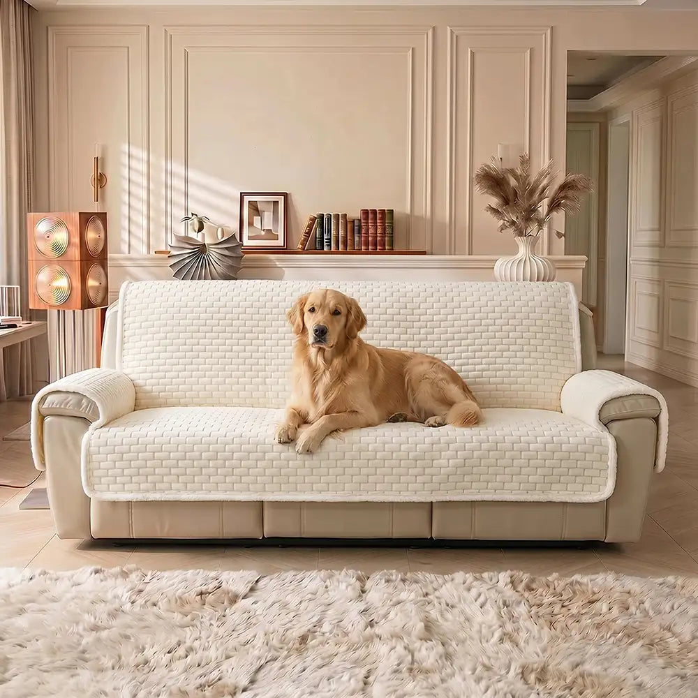 One-Piece Plush Scratch-Resistant Large Deluxe Couch Covers with Elastic Straps