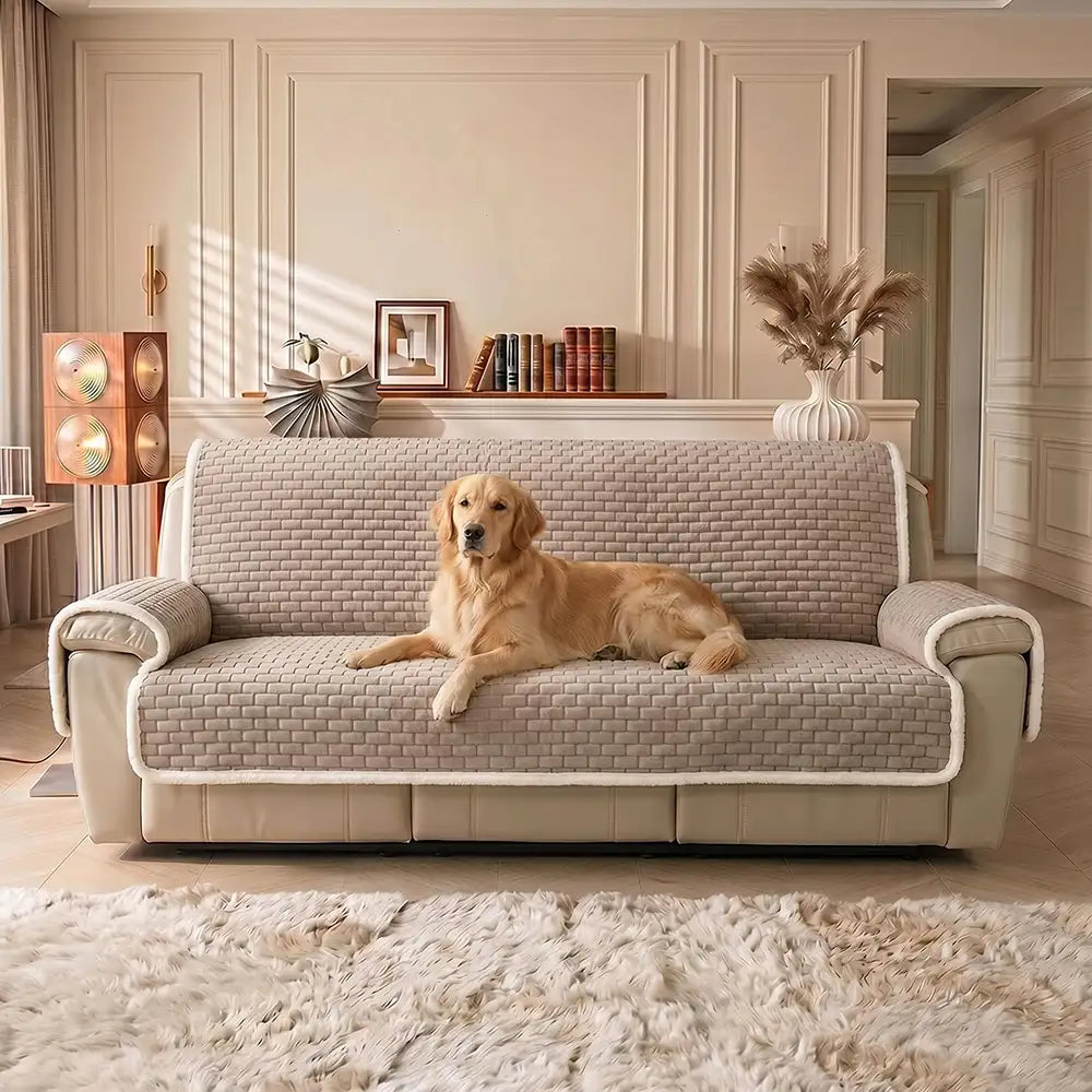 One-Piece Plush Scratch-Resistant Large Deluxe Couch Covers with Elastic Straps