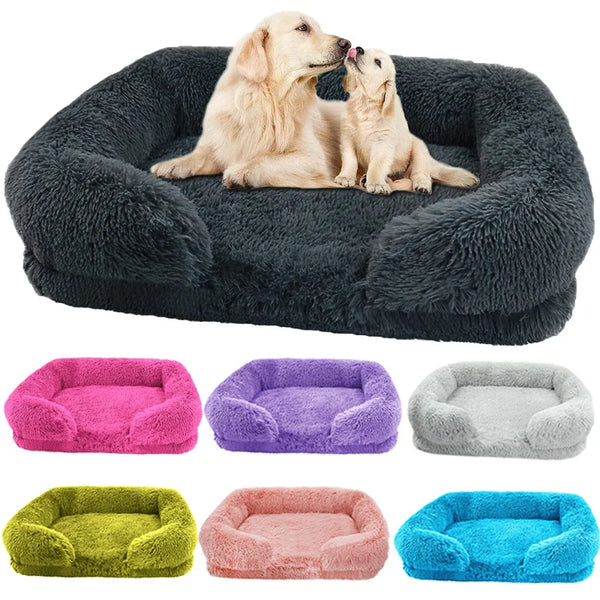 Rectangular Plush Dog Bed | Washable Fluffy Mat with Removable Cover for All Sizes