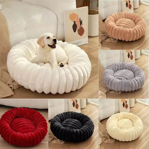 Round Plush Pet Bed | Super-Soft Long-Pile Winter Bed for Cats and Dogs