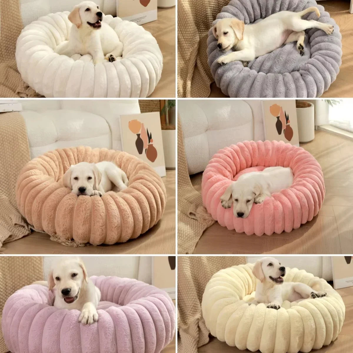 Round Plush Pet Bed | Super-Soft Long-Pile Winter Bed for Cats and Dogs