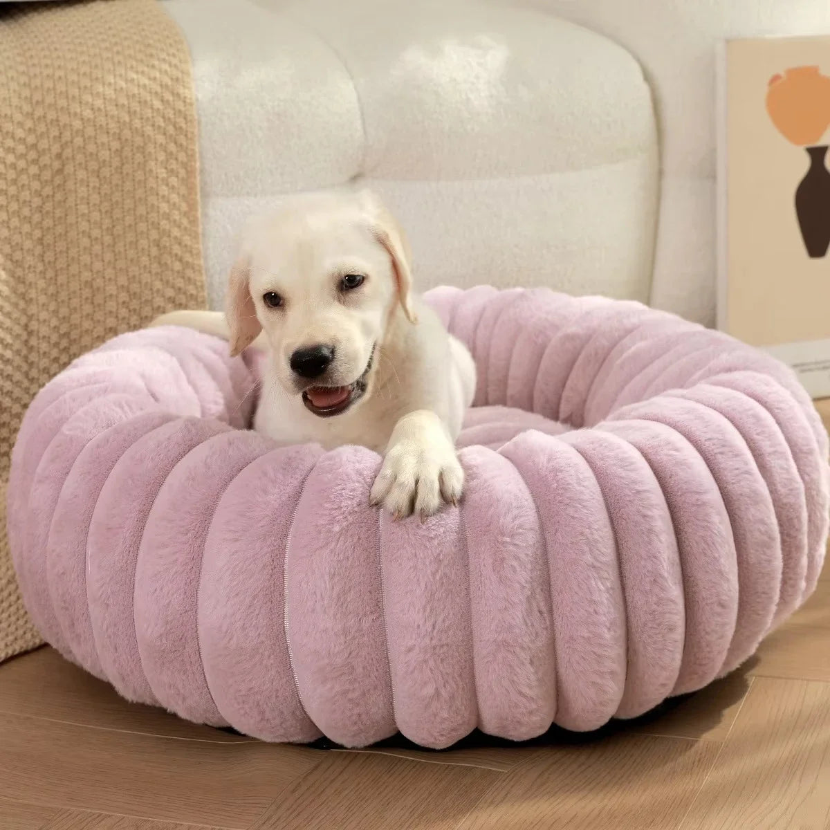 Round Plush Pet Bed | Super-Soft Long-Pile Winter Bed for Cats and Dogs