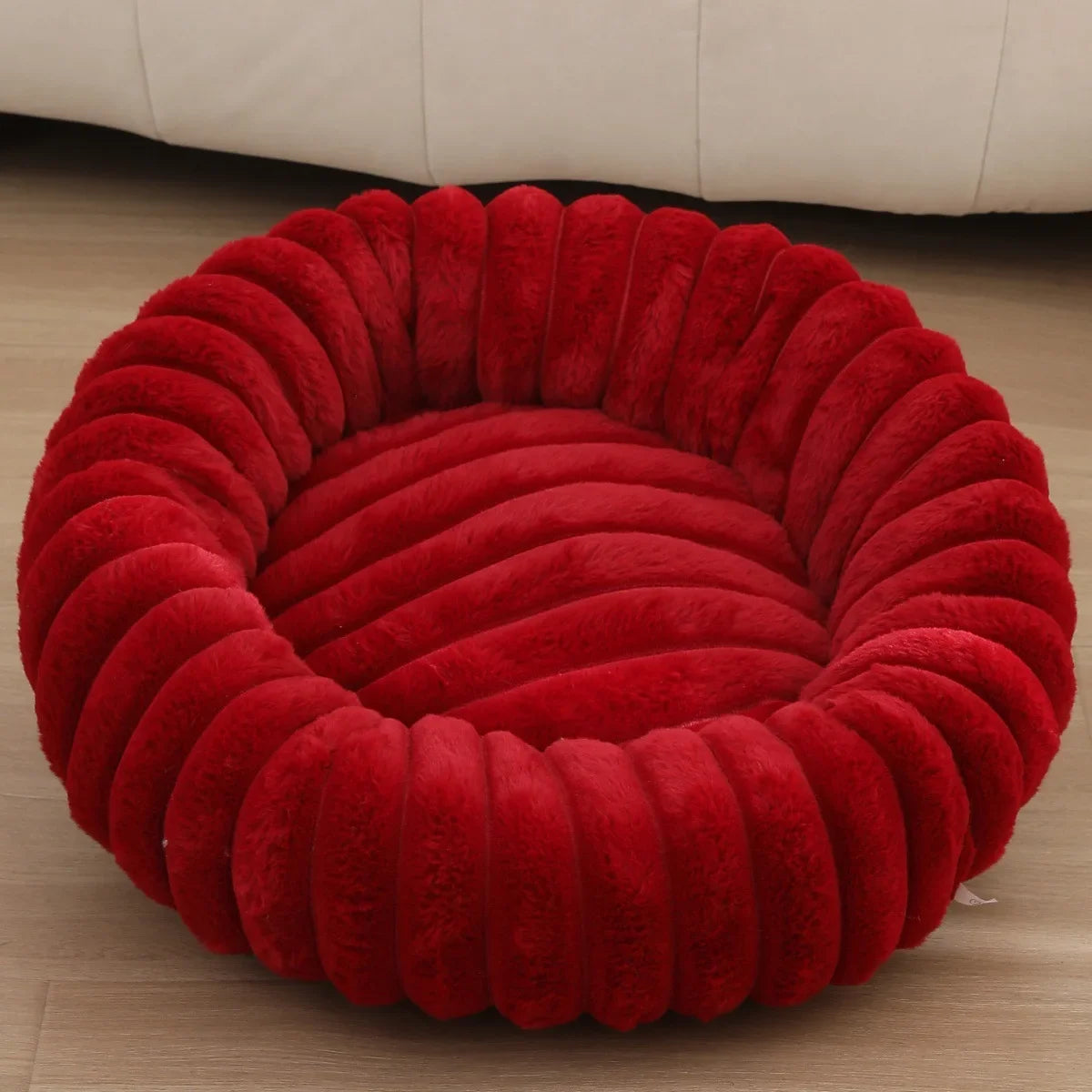 Round Plush Pet Bed | Super-Soft Long-Pile Winter Bed for Cats and Dogs