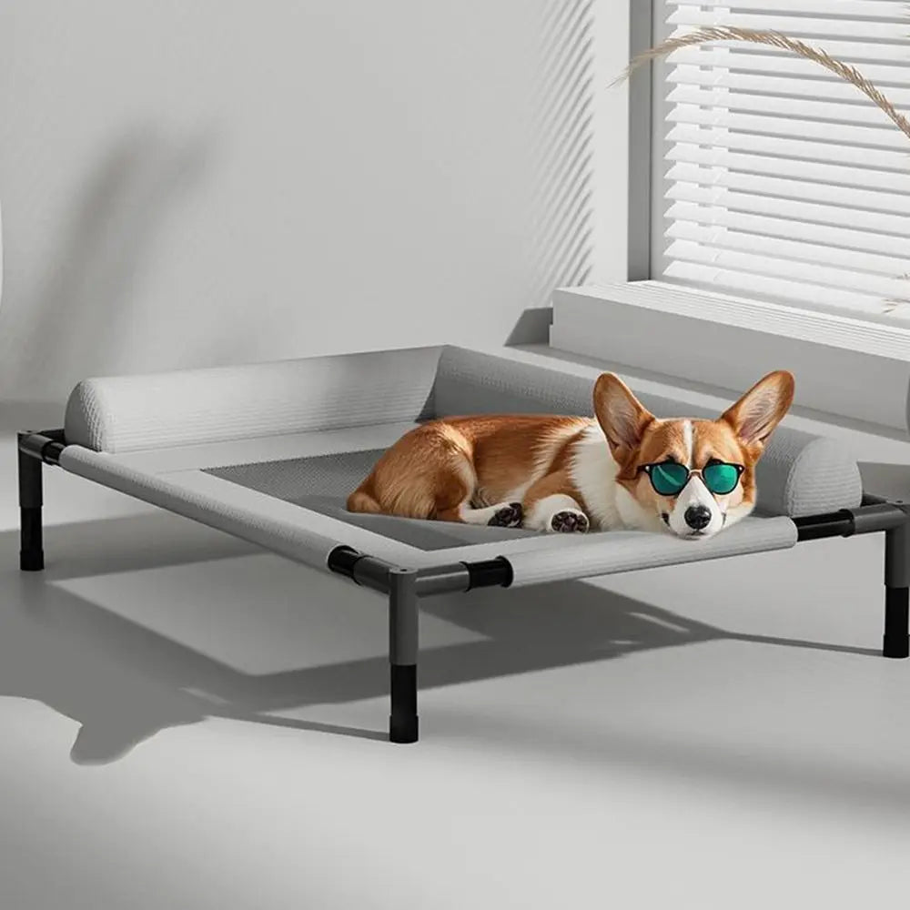 Mesh Elevated Dog Bed | Breathable Raised Pet Cot with Removable Pillow for Patio Sunbathing