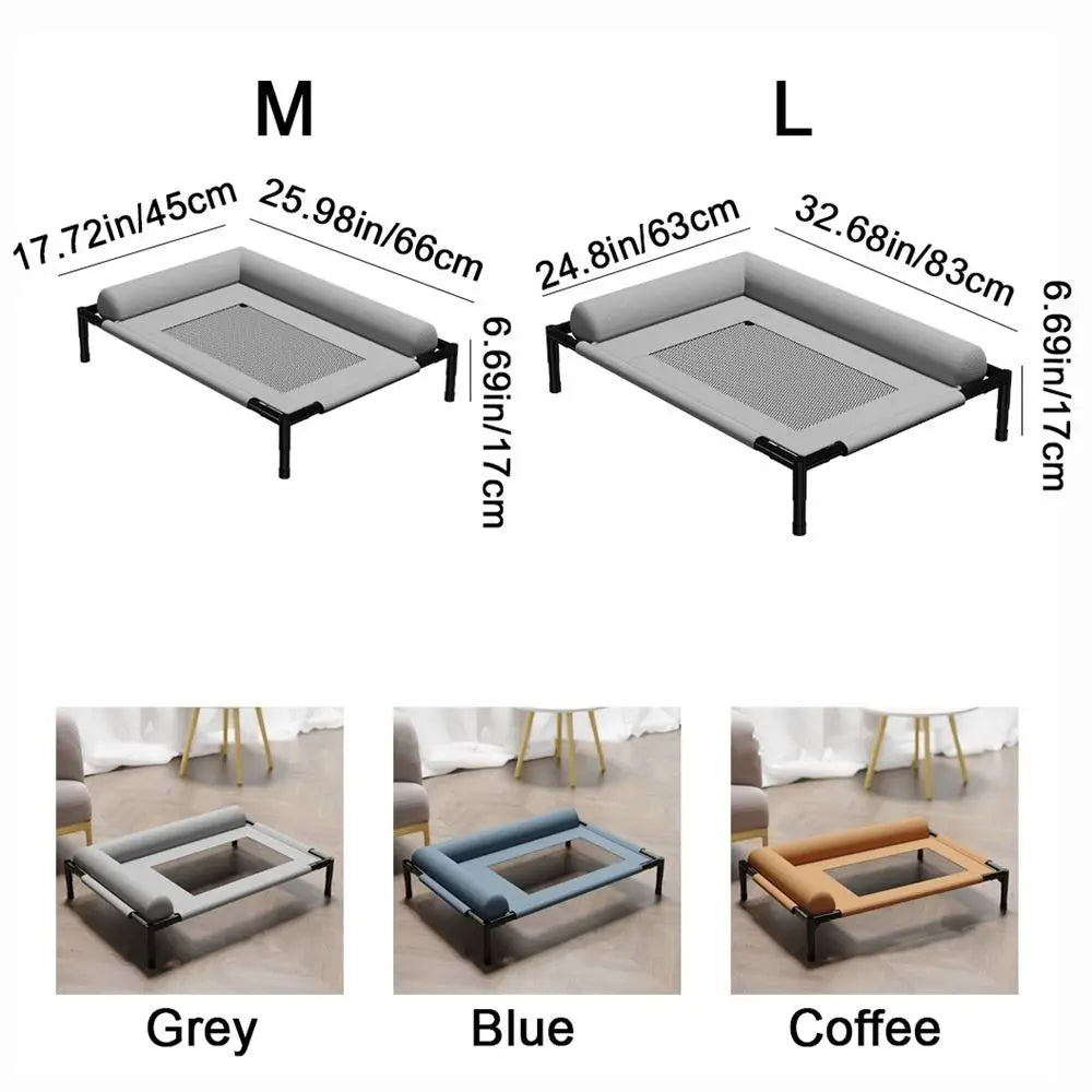 Mesh Elevated Dog Bed | Breathable Raised Pet Cot with Removable Pillow for Patio Sunbathing