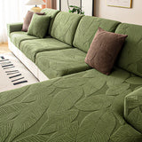 Modern Leaf Jacquard Water-Repellent Anti-Scratch Stretch Full Wrap Sectional Premium Couch Cover