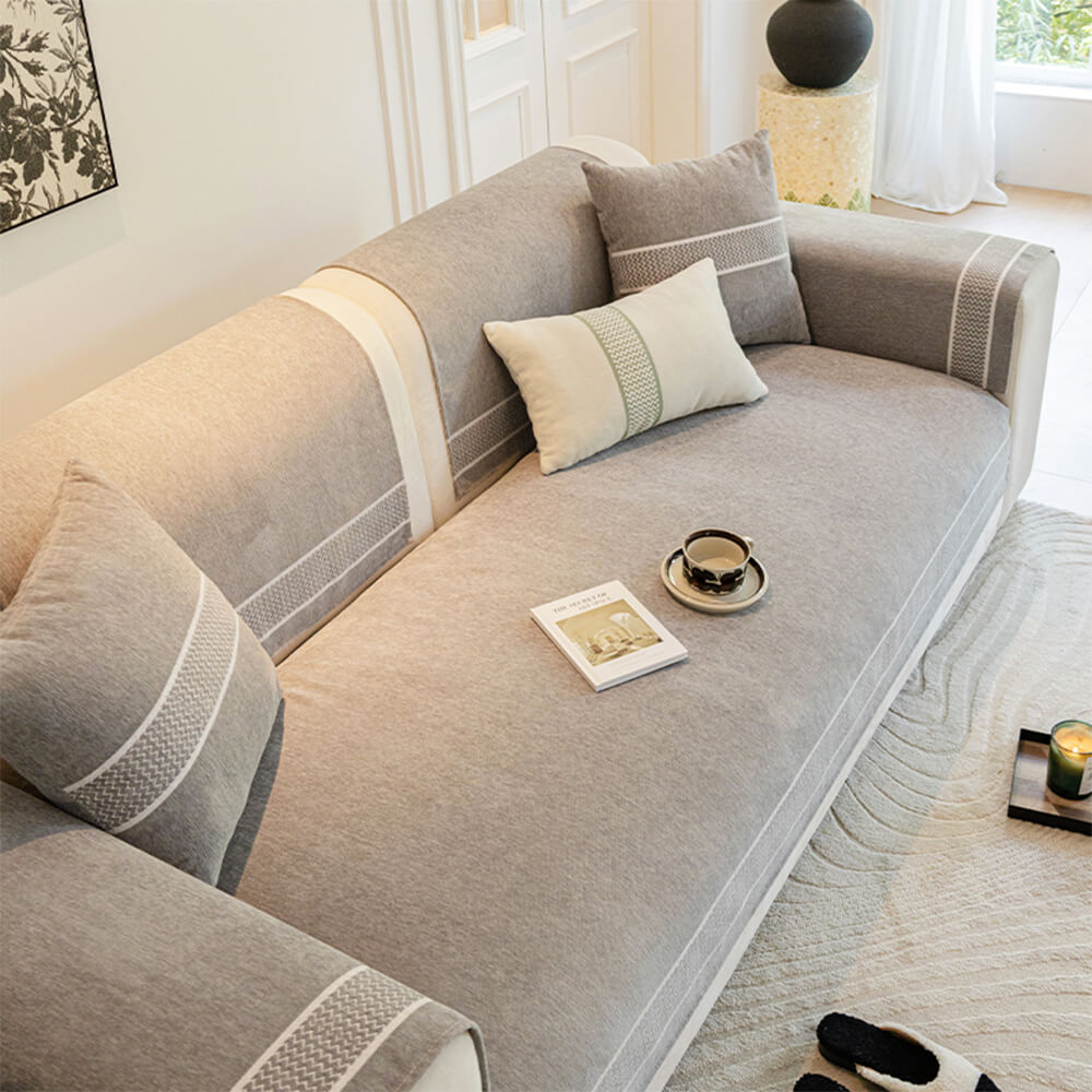 Chenille Jacquard Wide Edge Design Scratch-Resistant Luxe Couch Cover
