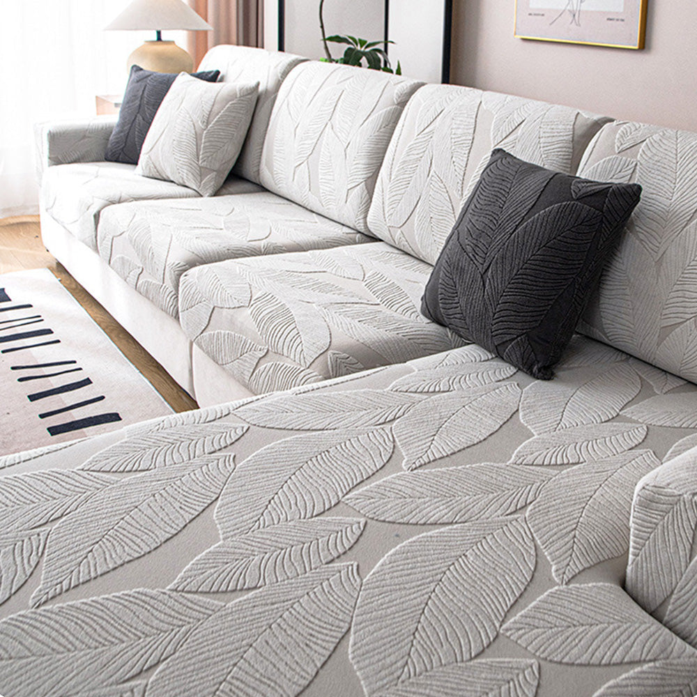 Modern Leaf Jacquard Water-Repellent Anti-Scratch Stretch Full Wrap Sectional Premium Couch Cover