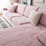 Modern Leaf Jacquard Water-Repellent Anti-Scratch Stretch Full Wrap Sectional Premium Couch Cover