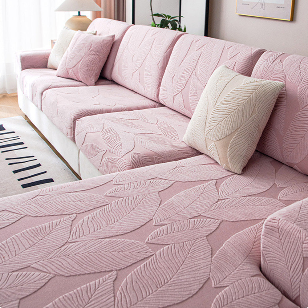Modern Leaf Jacquard Water-Repellent Anti-Scratch Stretch Full Wrap Sectional Premium Couch Cover