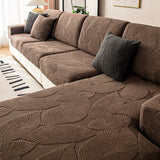 Modern Leaf Jacquard Water-Repellent Anti-Scratch Stretch Full Wrap Sectional Premium Couch Cover