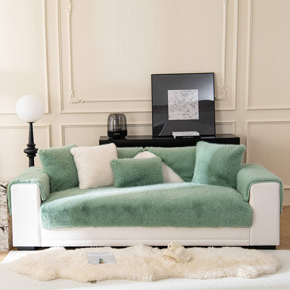 Warm Thick Faux Fur Sofa Protector Non-Slip Deluxe Couch Cover