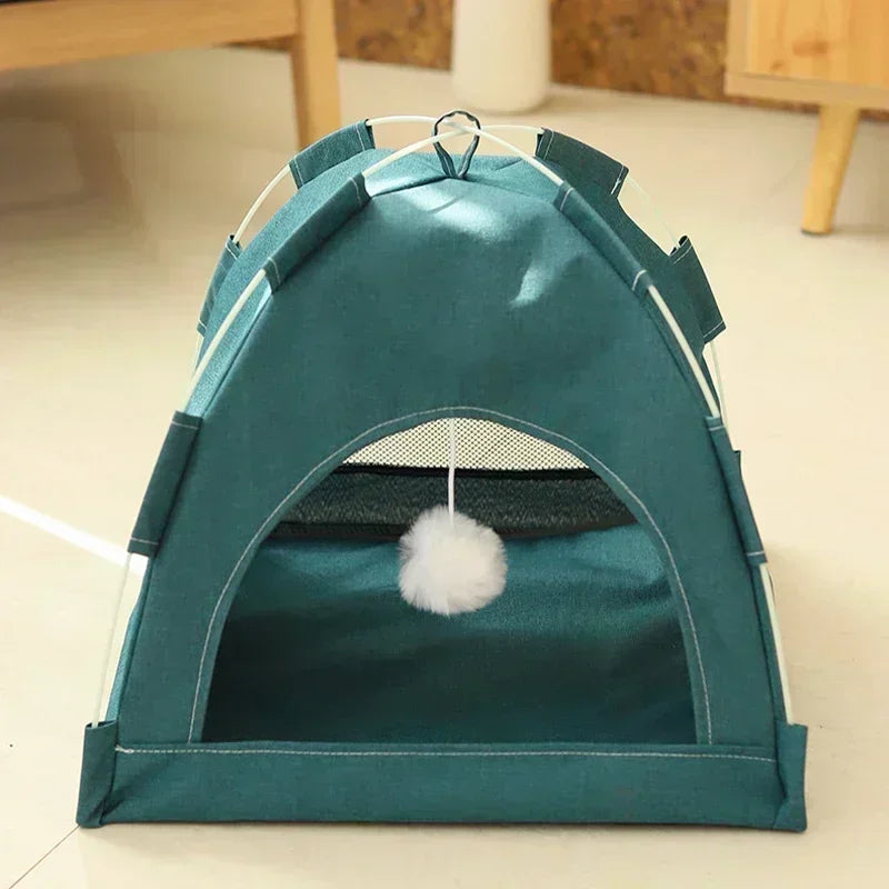 Semi-Enclosed Canvas Pet Tent Bed | Removable Cave Hut for Cats and Small Dogs