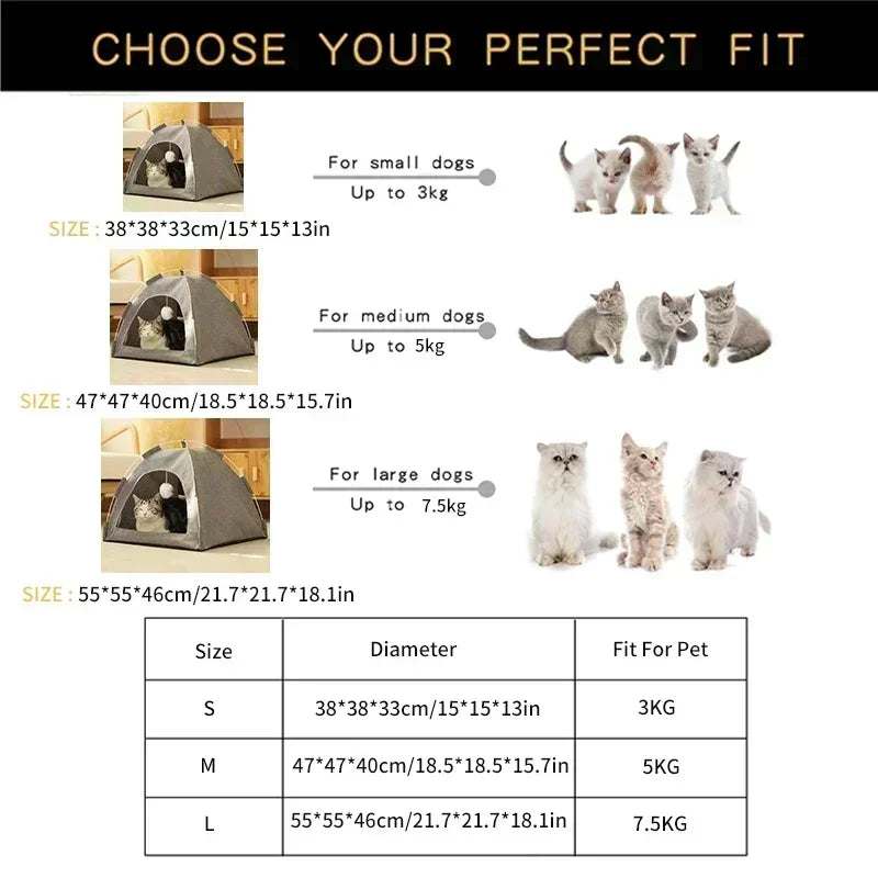 Semi-Enclosed Canvas Pet Tent Bed | Removable Cave Hut for Cats and Small Dogs