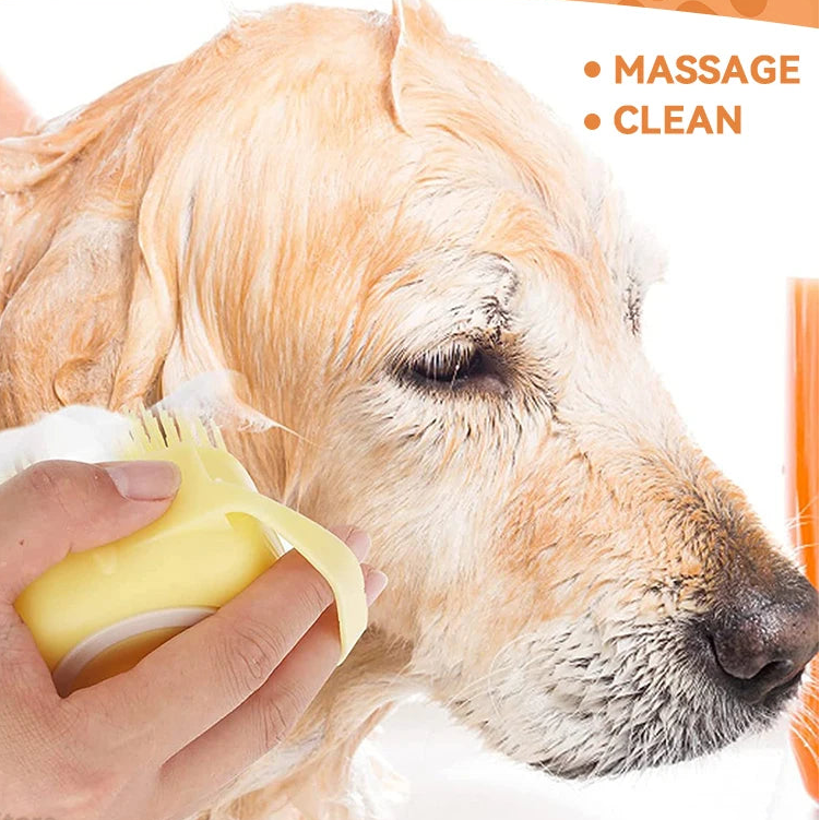 Silicone Pet Bathing Brush | Shampoo Dispenser Massage Brush for Dogs and Cats