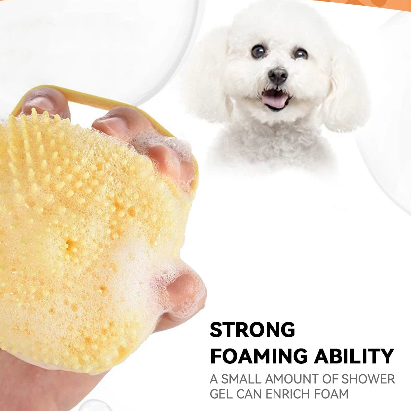 Silicone Pet Bathing Brush | Shampoo Dispenser Massage Brush for Dogs and Cats
