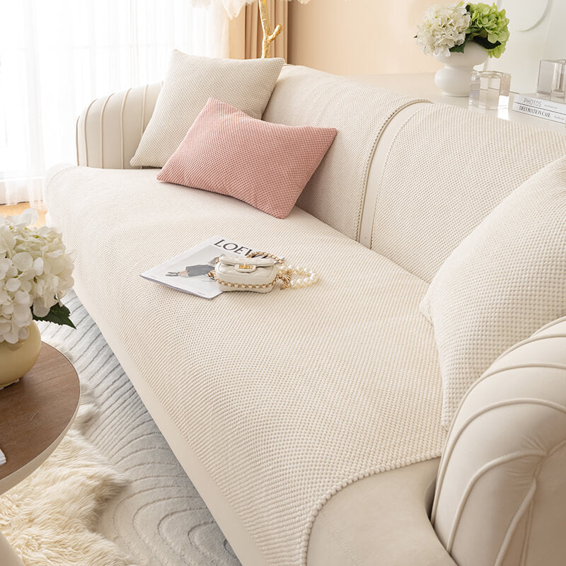 Simple Solid Colour Plush Furniture Protector Heavy-Duty Couch Cover