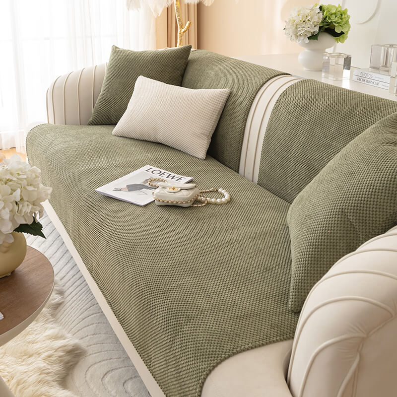 Simple Solid Colour Plush Furniture Protector Heavy-Duty Couch Cover