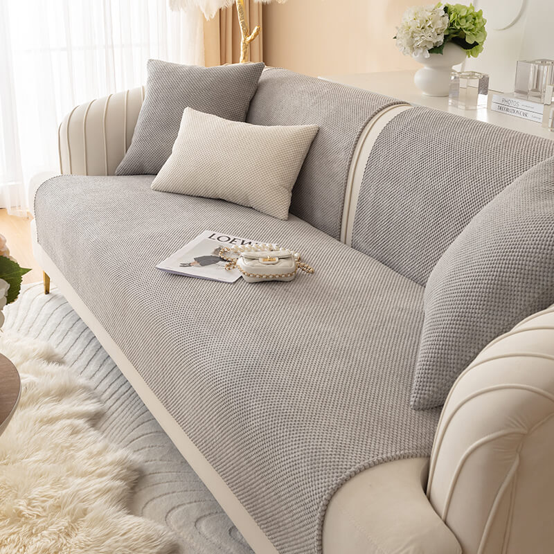 Simple Solid Colour Plush Furniture Protector Heavy-Duty Couch Cover