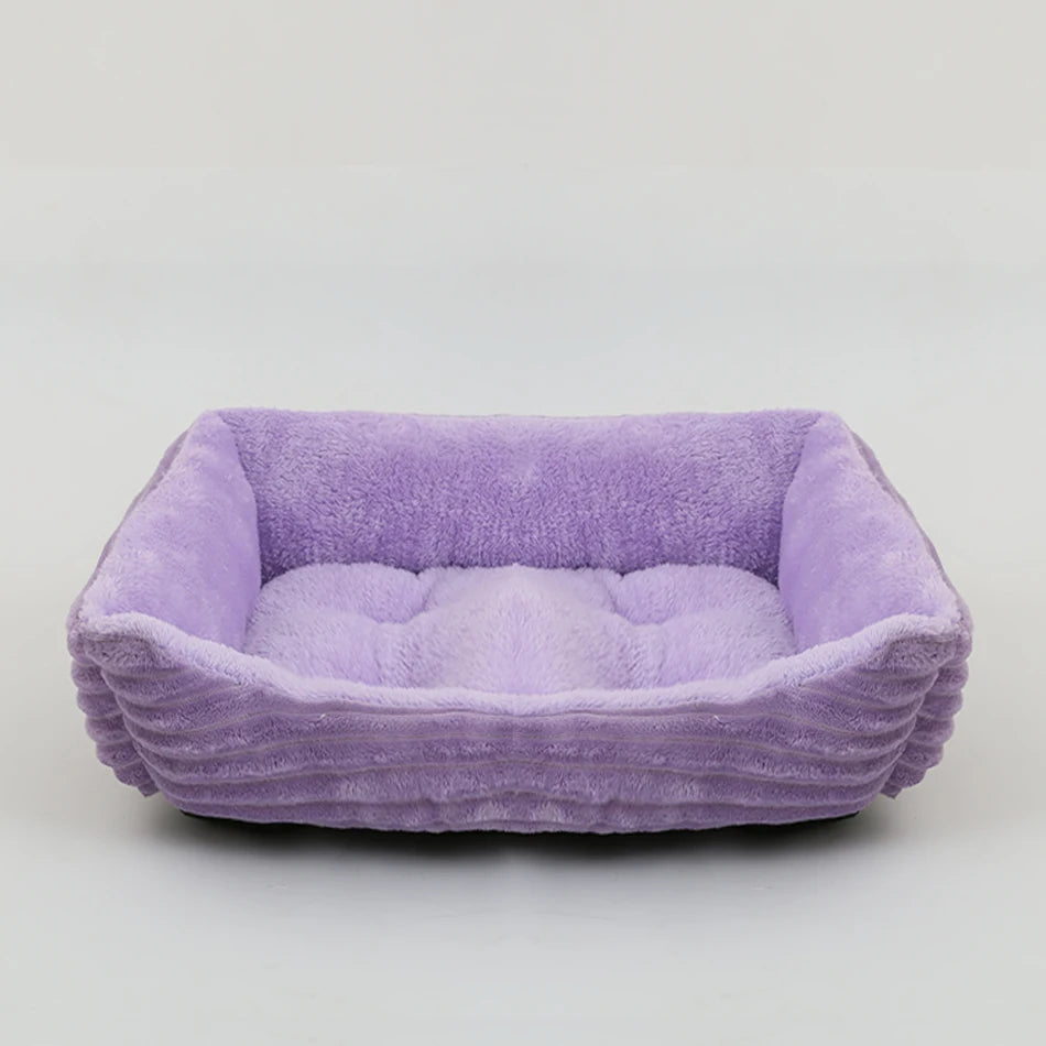 Square Plush Calming Dog Bed | Cushioned Kennel Sofa for Small to Large Pets