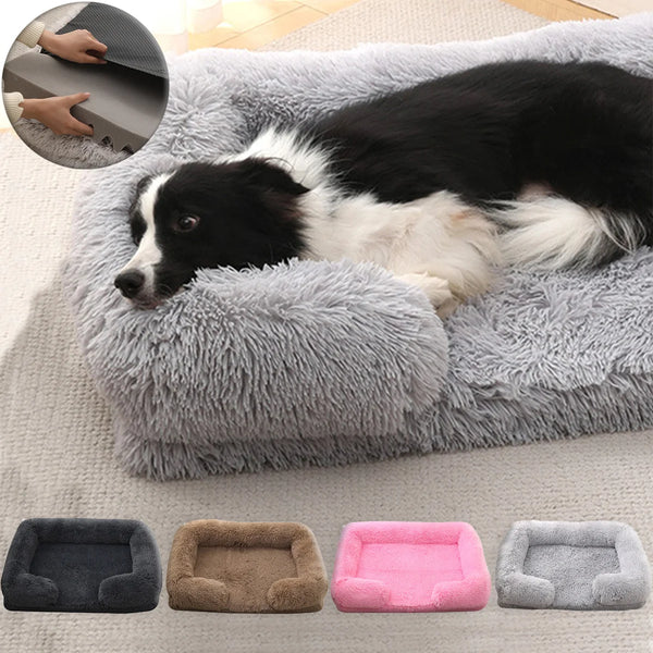 Square Plush Dog Bed | Thickened Winter Sofa with Removable Mat Cover
