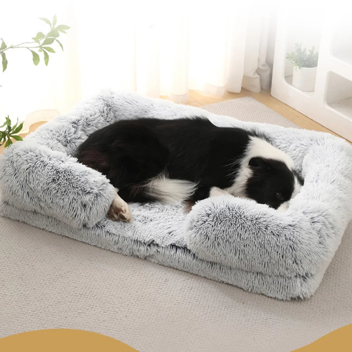 Square Plush Dog Bed | Thickened Winter Sofa with Removable Mat Cover