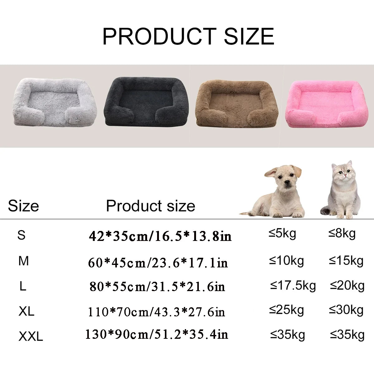 Square Plush Dog Bed | Thickened Winter Sofa with Removable Mat Cover