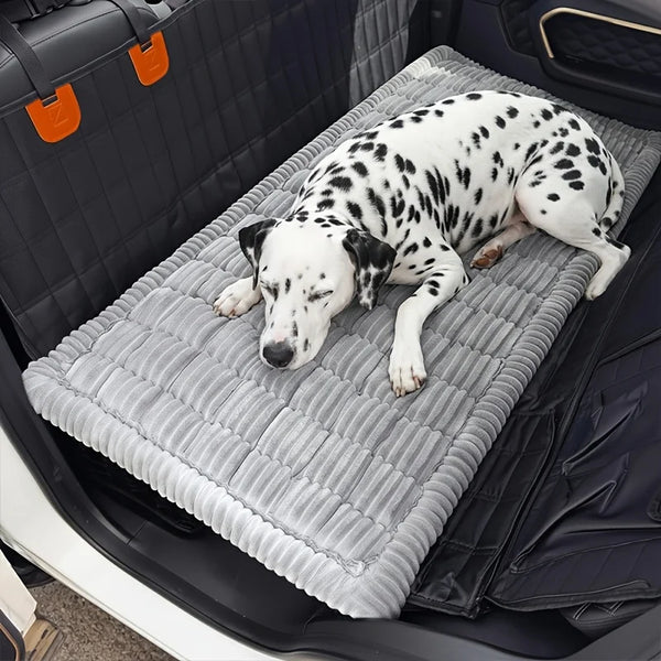 Striped Plush Car Dog Bed Mat | Non-Slip Washable Travel Cushion for Car Trunks