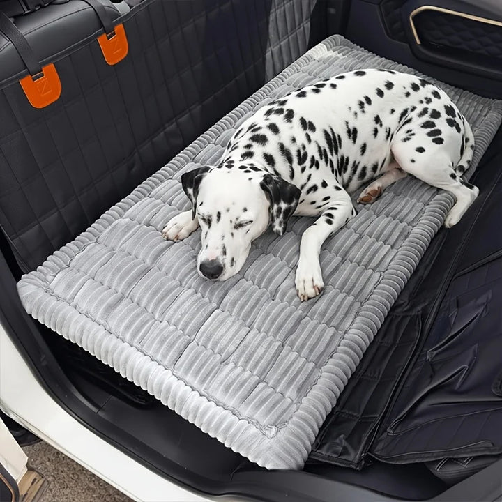 Striped Plush Car Dog Bed Mat | Non-Slip Washable Travel Cushion for Car Trunks