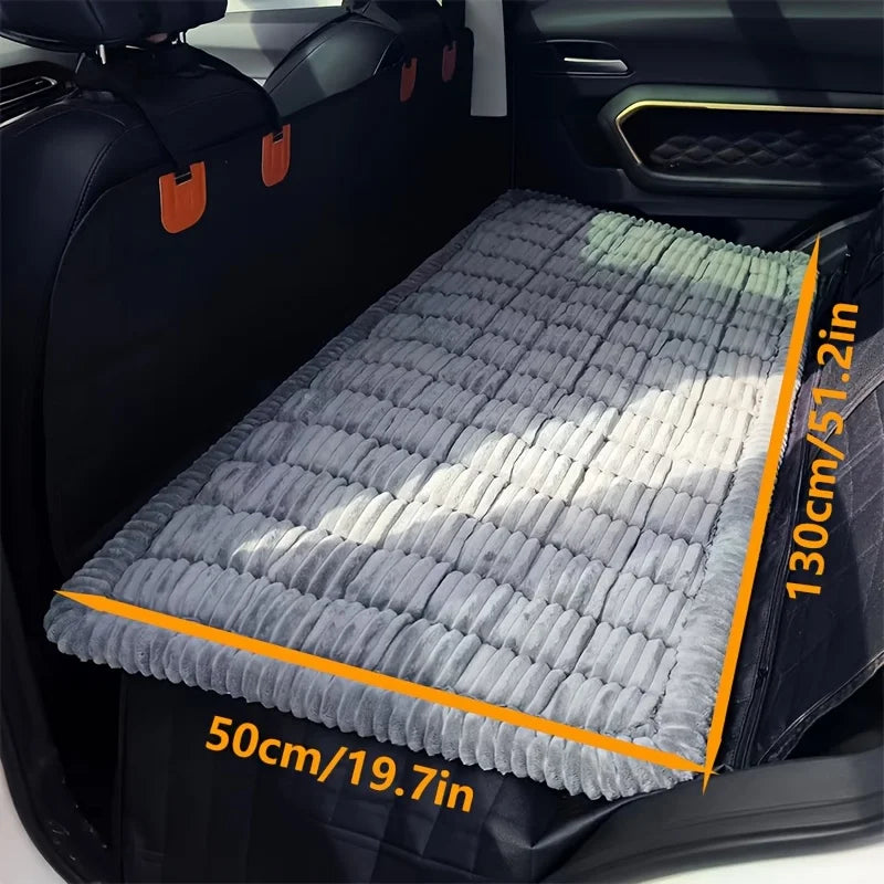 Striped Plush Car Dog Bed Mat | Non-Slip Washable Travel Cushion for Car Trunks