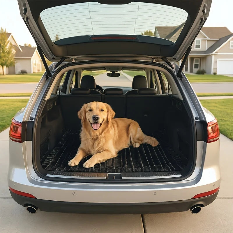 Striped Plush Car Dog Bed Mat | Non-Slip Washable Travel Cushion for Car Trunks