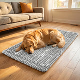 Striped Plush Car Dog Bed Mat | Non-Slip Washable Travel Cushion for Car Trunks