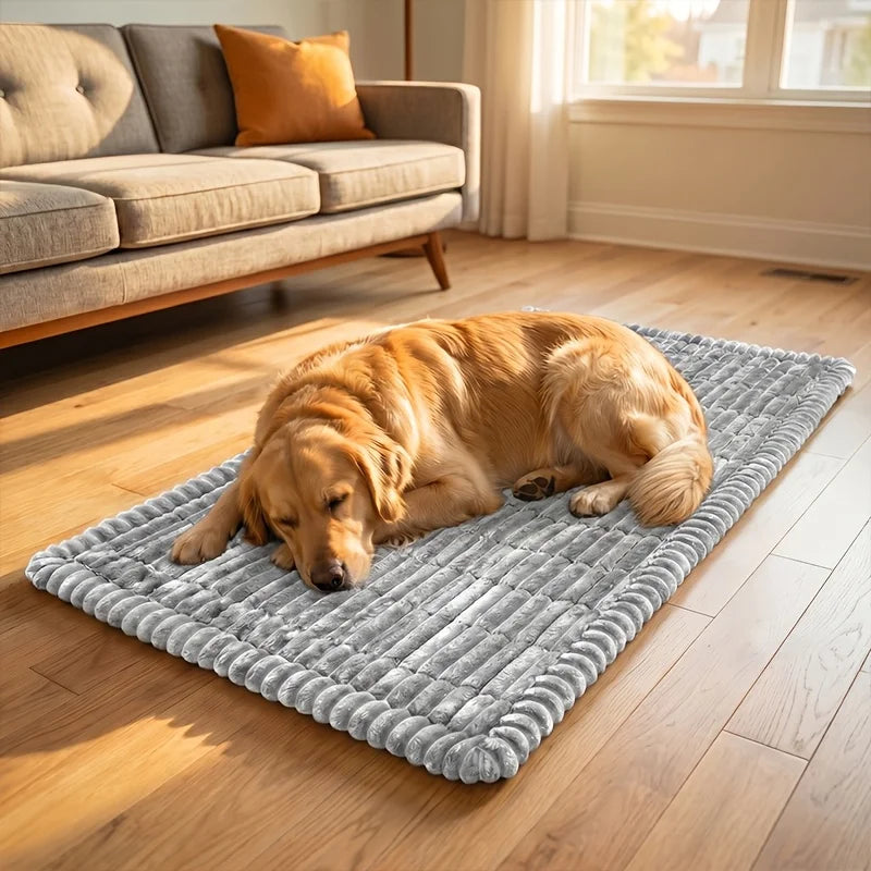 Striped Plush Car Dog Bed Mat | Non-Slip Washable Travel Cushion for Car Trunks