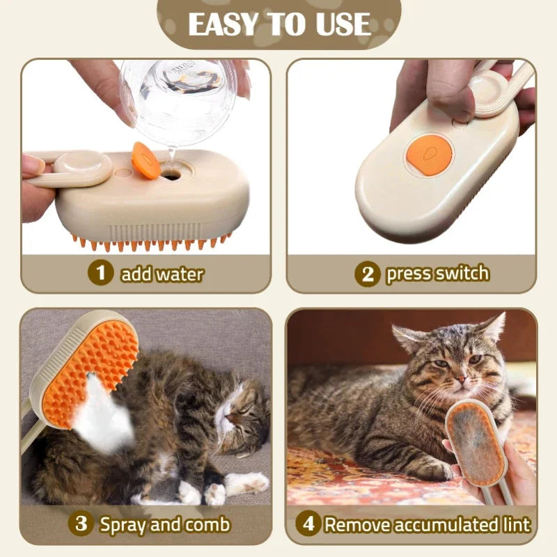 Unisex Pet Grooming Tool | 3-in-1 Steam Brush for Shedding | Gentle and Effective 4