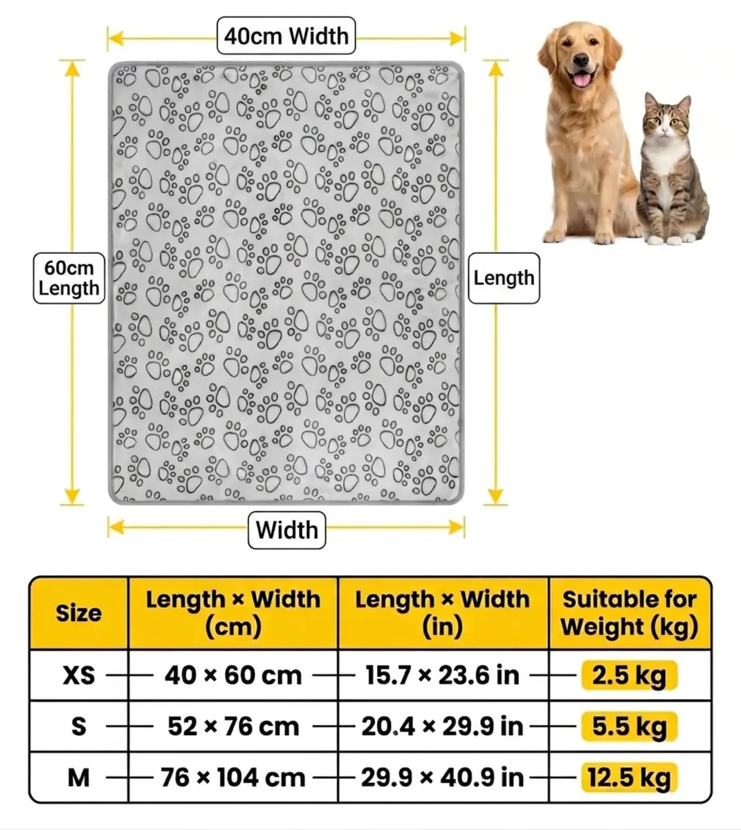 Paw Print Blanket size guide