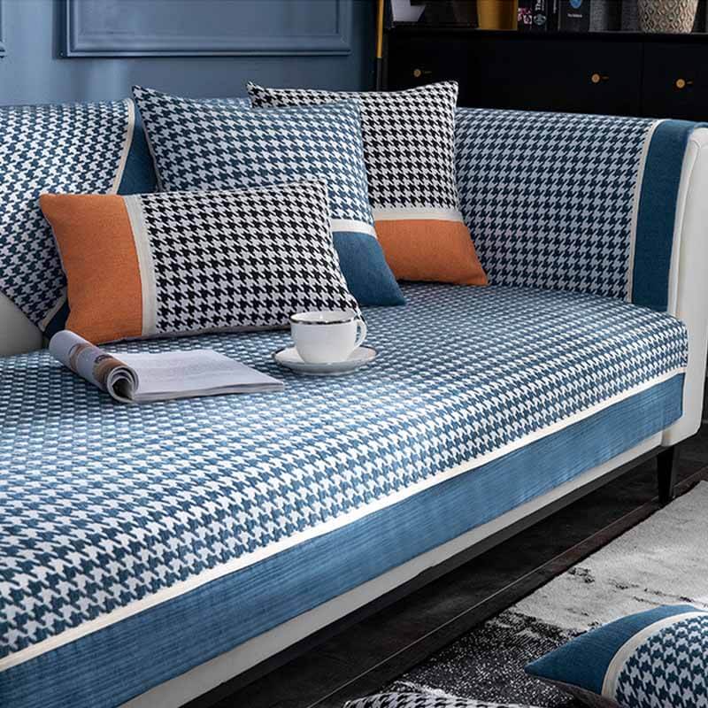 Classic Houndstooth Print Chenille Non-slip Anti-Slip Couch Cover