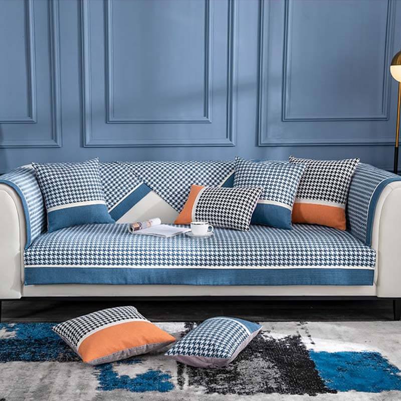 Classic Houndstooth Print Chenille Non-slip Anti-Slip Couch Cover
