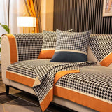 Classic Houndstooth Print Chenille Non-slip Anti-Slip Couch Cover
