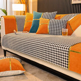 Classic Houndstooth Print Chenille Non-slip Anti-Slip Couch Cover