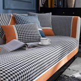 Classic Houndstooth Print Chenille Non-slip Anti-Slip Couch Cover