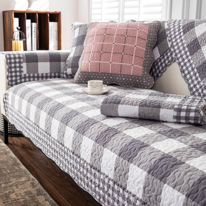 Cotton Plaid Anti-scratch Elegant Couch Cover