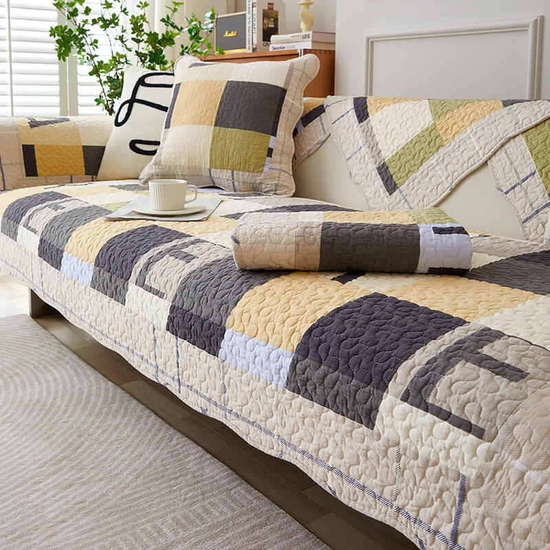 Cotton Plaid Anti-scratch Elegant Couch Cover