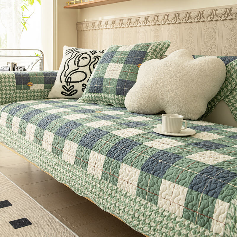 Cotton Plaid Anti-scratch Elegant Couch Cover