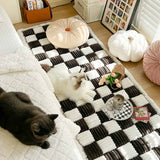 Cream-colored Large Plaid Square Fuzzy Pet Dog Mat Bed Comfy Couch Cover